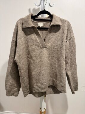 H&M Taupe Collared V-Neck Sweater